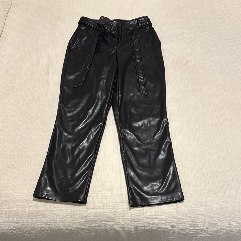 Black Faux Leather Pants with Belt